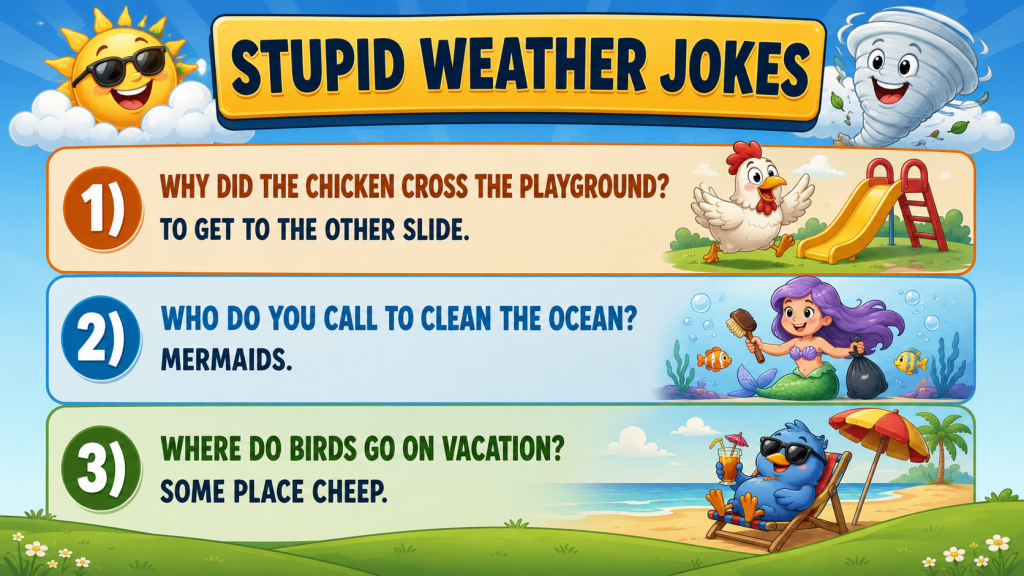 ChatGPT Image Jun 14 2026 12_20_25 PM - Extol Media Colorful kids’ poster titled ‘Stupid Weather Jokes’ with three joke panels about weather humor.