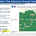 NOAA Flood Watch graphic for Louisville, KY: green shaded map indicates Flood Watch; left panel lists key messages about heavy rainfall and flash flooding.