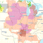 Color-coded regional map of central United States with city labels (Minneapolis, Milwaukee, Chicago, Nashville, Memphis) and overlapping pink, purple, and brown overlays.