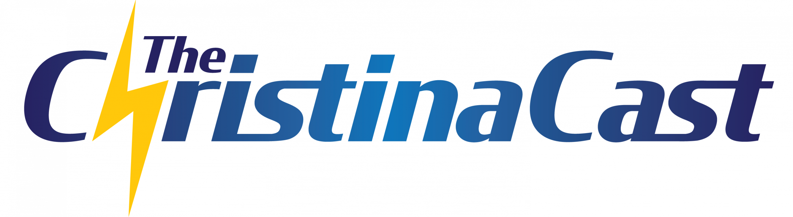 The ChristianCast logo: bold blue gradient wordmark with a yellow lightning bolt through the C, for brand branding and identification.